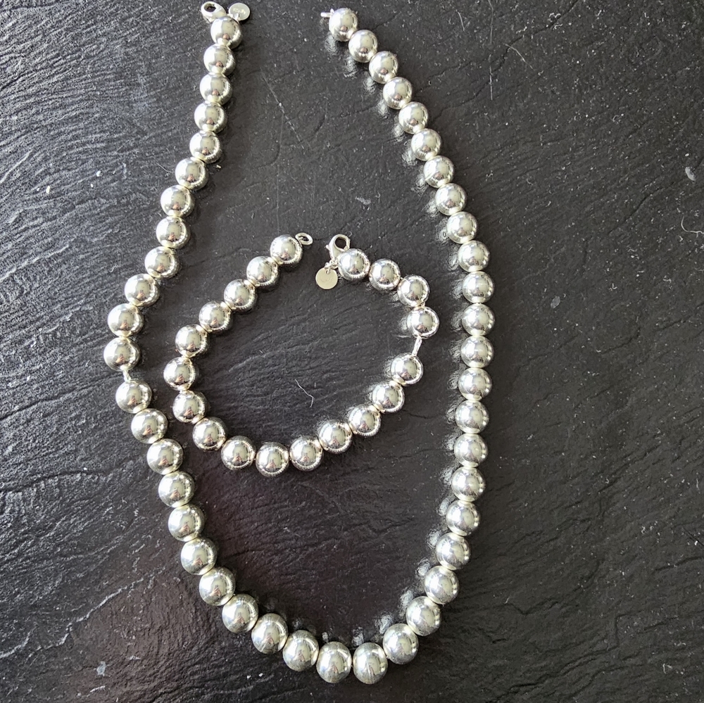 Tiffany & Co HardWear Sterling Silver 10mm Ball Necklace AND Brac Vintage No Box